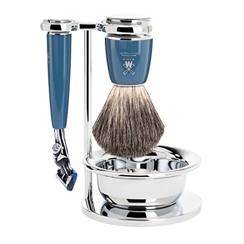 M?HLE RYTMO 4-piece Pure Badger 5-Blade Razor Modern Luxury Wet Shaving Set - Perfect for Every Day Use, Barbershop Quality Close Smooth Shave