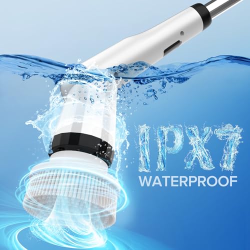 Electric Spin Scrubber, Dreazu IPX7 Bathroom Scrubber with 7 Replaceable Floor Machine Pads & Retractable Handle, 2-Speed Adjustable Shower Cleaner Brush for Bathroom, Bathtub, Kitchen, Tile Floors