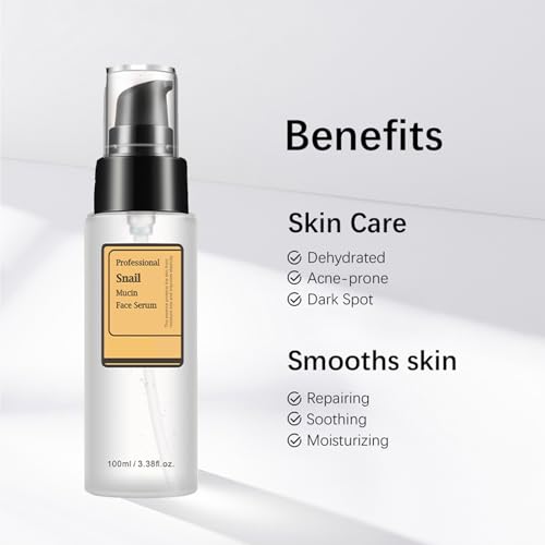 Snail Mucin Serum, Snail Secretion Filtrate, Snail Mucin Power Repairing Essence, Hydrating Serum with Snail Secretion Filtrate Sodium Hyaluronate for All Skin