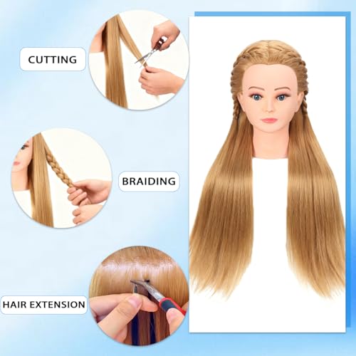 Mannequin Head with Hair for Braiding, Cosmetology Training, Hairstyling Practice - Realistic Doll Head for Beginners & Professionals