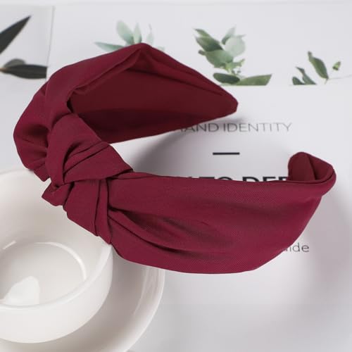 Etercycle Headband for Women, Knotted Wide Headband, Yoga Hair Band Fashion Elastic Hair Accessories for Women (Wine Red)
