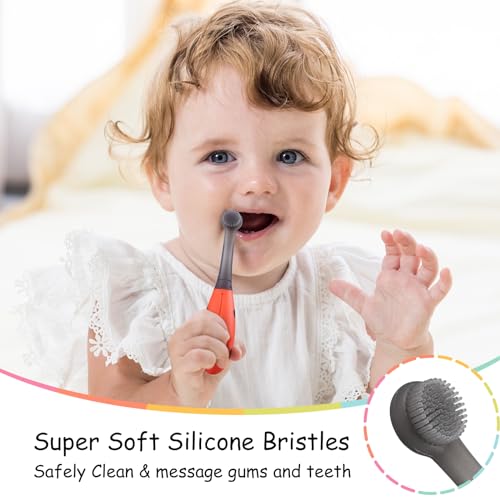 Mombella Ladybug Baby Toothbrush 6 to 12 Months and Up, Extra Soft Silicone Infant to Toddler Training Toothbrush for Baby's First Teeth, Oral Care Teether Over 6m+, Clean and Massage Tender Gums 1pc