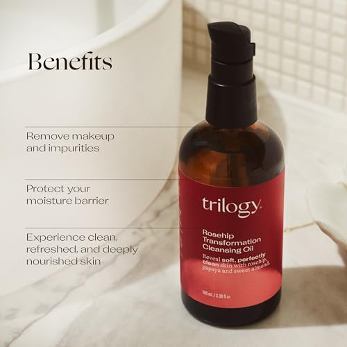 Trilogy Rosehip Transformation Cleansing Oil, Makeup Remover & Cleanser With Papaya & Sweet Almond, 3.38 fl oz