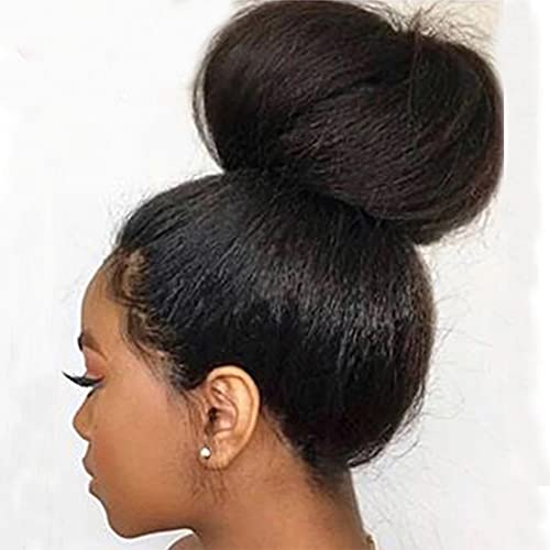Kinky Straight 360 Wigs Transparent HD Lace Front Wig Brazilian Human Hair 150% Density Pre Plucked Glueless Invisible 360 Lace Frontal Wigs for Black Women with Baby Hair Natural Color 16 Inch