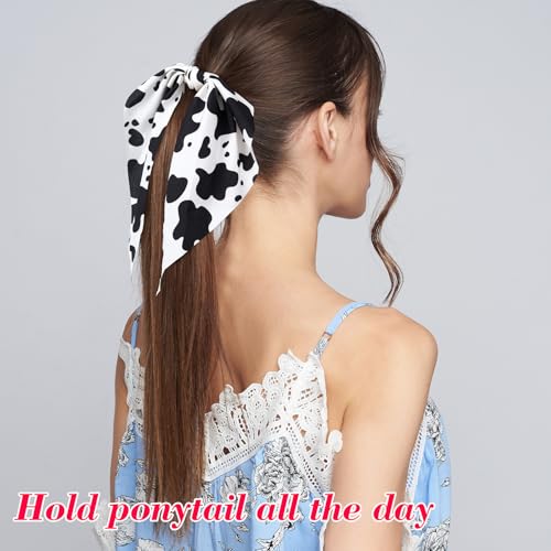 Cow Print Hair Band for Women, Non-Slip Rabbit Bunny Ear Bow Hair Tie Ropes, Elastic Bowknot Ponytail Holder Hair Scrunchies Accessories for Curly Straight Thin Thick Fine Hair