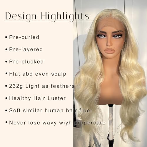 BlackSwern 613 Lace Front Wigs, Blonde Glueless Synthetic Lace Front Wigs Pre Plucked, Body Wave Long Lace Wigs for Black Women #613