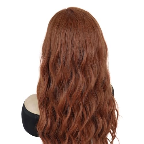 GNIMEGIL 25¡° Long Red Brown Scarlet Witch Cosplay Wigs for Women Heat Resistant Fiber Middle Part Wig Curly Wavy Wigs Natural Synthetic Fiber Wig Drag Queen Party