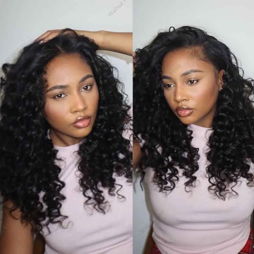 Deep Wave Crochet Human Hair Extensions Brazilian Virgin Feather Human Hair Bundles Pre Separated Braiding Hair Pre Looped for Boho Braids For Black Women Walnut Hair Natural Color 18inch 120g