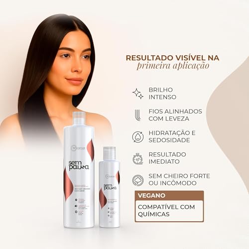 BRSCIENCE Sem Pausa Organic Keratin Hair Treatment | Alisado sin formol | Formaldehyde-Free Brazilian Keratina para Alisar el Pelo | Organic Hair Straightening | Keratina Brasile?a (33.8 Fl Oz)