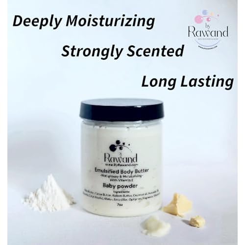 Handmade baby powder Body buttercream with Shea & Cocoa butter based with natural oils & Hyaluronic Acid - non greasy, moisturizing (White (Baby Powder))
