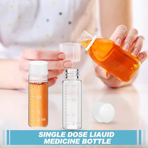 Baderke 4 Pcs Liquid Medicine Travel Container Scale Glass Liquid Containers Small Single Dose Medicine Bottles Dispenser and Leak-proof Plug Travel Essentials Accessories(Clear,15ml)