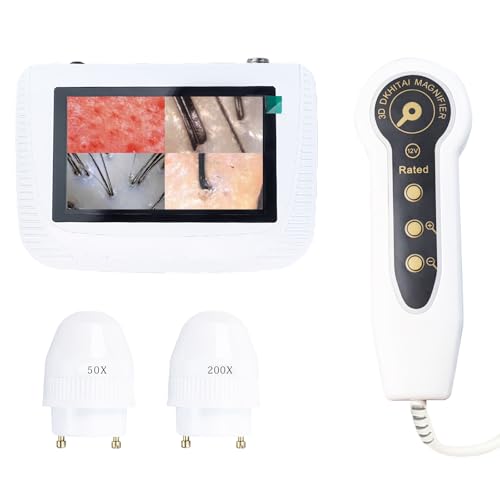 Skin Hair Analyzer, 5 Inch HD Screen Rechargeable Digital Hair Analyser Machine with 50X/200X Lens, Scalp Hair Follicle Oil Magnifying Diagnosis Tester 100?240V for Home Salon Use (US Plug)