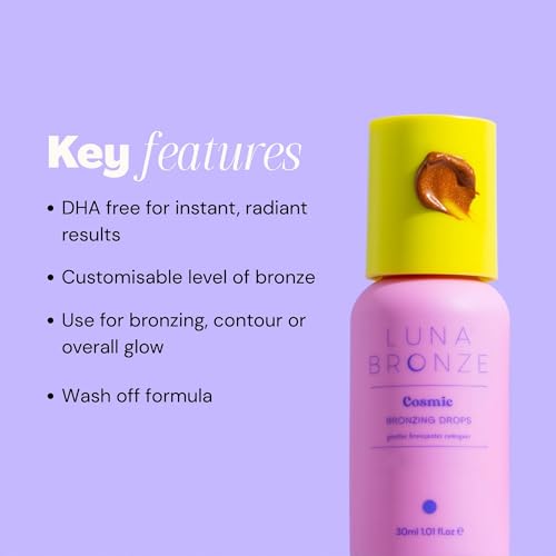 Luna Bronze Cosmic Bronzing Drops | Lightweight, Hydrating & Washable Liquid Bronze Drops | Non-Greasy Formula Enriched with Sodium Hyaluronate & Shea Butter | Responsible Mica (30ml/1.01 fl. oz)