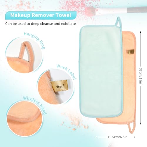 Makeup Remover Cloth 7-Day Set, 15" x 6.5" Reusable Makeup Remover Towels, Makeup Washcloths for Face, Skin Friendly, Soft & Washable Coral Fleece Microfiber Towel for Face, Eye, Lips