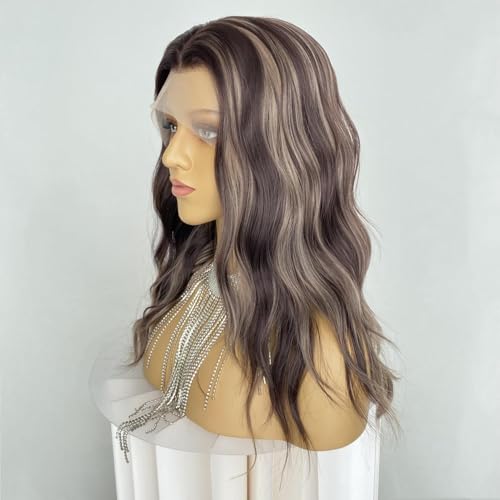 Auburn Brown Wigs Highlight Ash Blonde 13x4 Lace Front Wig Body Wave 4/27 Piano Color 18Inch Synthetic Fiber Pre Plucked Hairline for Women