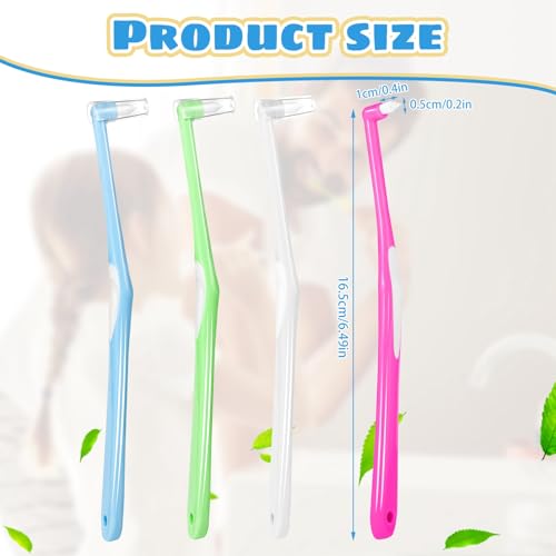 8 Pieces End Tuft Toothbrush with Cover, Soft Interdental Brushes Tapered Brush Braces Toothbrush for Orthodontic Braces Detail Cleaning(Blue/Green/Rose Red/White)