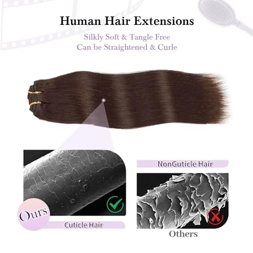 Remy Hair Extensions clip ins Hair Etensions for Women ailiceehr Dark Brown Double Weft Natural Hair Extensions Straight 8Pcs Soft and Thick 14inch 75g.