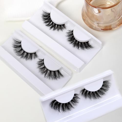 3D5D False Eyelashes 15-18mm Includes 3 Styles 27 Pair PACK Mix Cross Fluffy Natural Look Luxury Volume Faux Mink Lashes Reusable Strip Lashes, Mulitpack