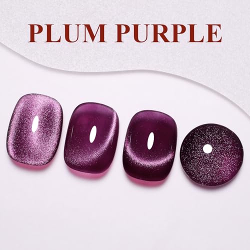 Cat Eye 0.5 Fl Oz Plum Purple Magnetic Gel Nail Polish With Magnet UV LED Holographic Glitter Gel Nail Art DIY Manicure