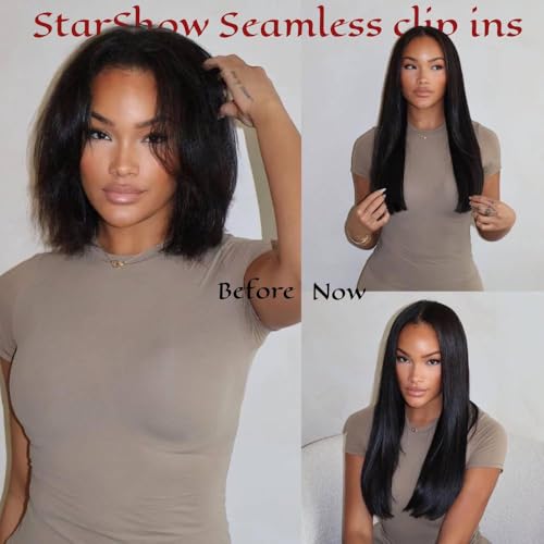 Silky Straight Seamless Clip in Hair Extensions Remy Human Hair Extensions 2Pack 200g 14pcs Silky Straight Clip Ins Hair Extensions Clip In Human Hair 18Inch Natural Black