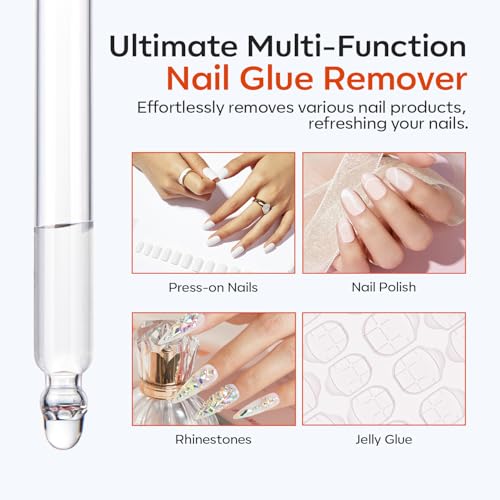Modelones 50 ML Nail Glue Remover for Press On Nails, Upgrade Clear Stick On Nails Remover for Acrylic Tips, Nail Polish Remover with Wood Stick