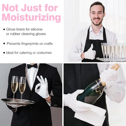 6 Pair White Cotton Gloves for Dry Hands, Moisturizing Overnight Work Gloves Liners for Eczema, Psoriasis Skin Spa Treatment Coin Jewelry Craft Handling for Women & Men, Large