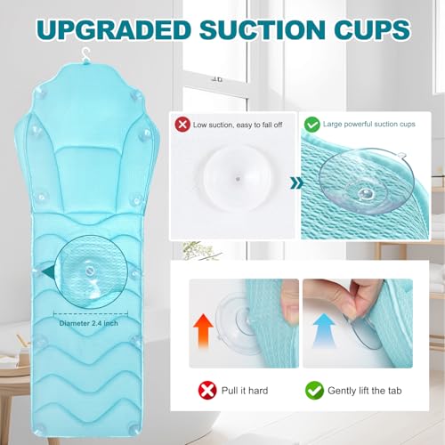 Full Body Bath Pillow for Bathtub - Extra Long 61¡¯¡¯ Bath Pillows for Tub, Ergonomic 4D Air Mesh Tub Pillow with Head, Neck & Lumbar Support, Bathtub Pillow Spa Cushion with Non-Slip Suction Cups