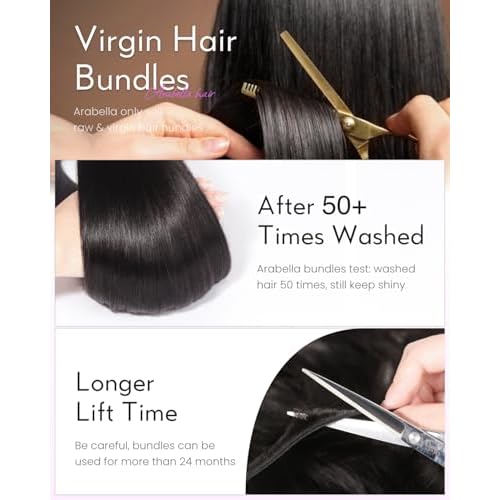 Arabella 3 Body Wave Bundles Human Hair 18 20 22 Inch Natural Black Bundles 100% Unprocessed Brazilian Virgin 10A Weave Sew in Double Weft Human Hair Bundles