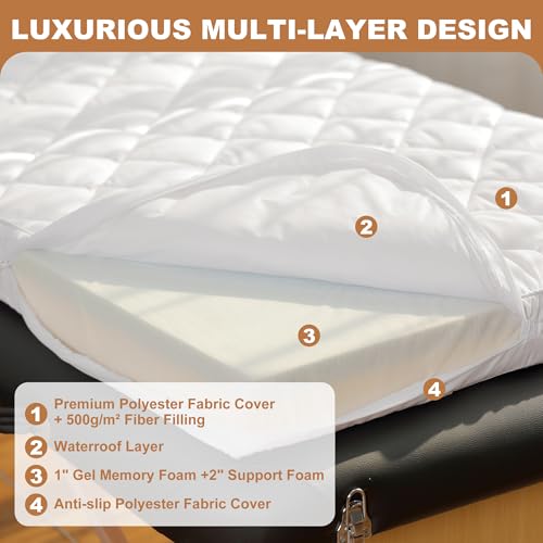 3.2 Inch Lash Bed Topper Set,Gel Memory Foam Massage Bed Topper, Waterproof Fluffy Pillow Top Cover for Spa Esthetician Wax,Includes White Massage Table Toppe & Face Rest Cover