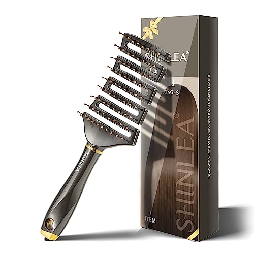 Curved Detangling Brush for Curly Hair, Professional Vented Anti-Tangle Brush for Wet & Dry, Ideal for Textured 2A to 4C Hair and Thick Blow Drying