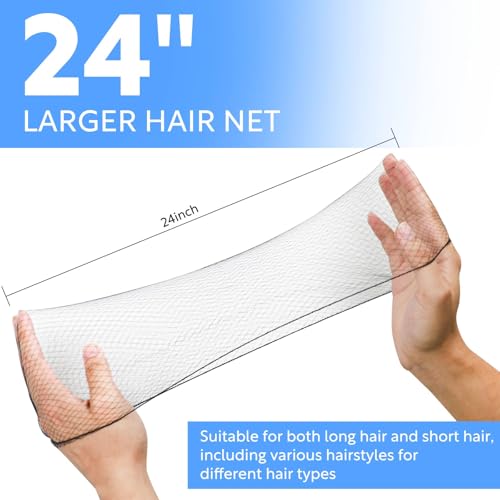 154Pcs Hair Net Black Set - 24 inches Invisible Elasticity Elastic Mesh Nylon Hair Net 144 Pcs - Kitchen Food Service Worker, Ballet Bun,with 10pcs U Shaped Hair Pins 2.4inch