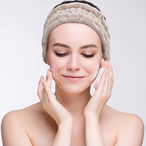 Chuangdi 3 Pieces Spa Headband for Women Facial Makeup Headband Soft Terry Cloth Hairband for Washing Face Mask Spa Shower Gifts(Pink, Gray, Dark Brown)