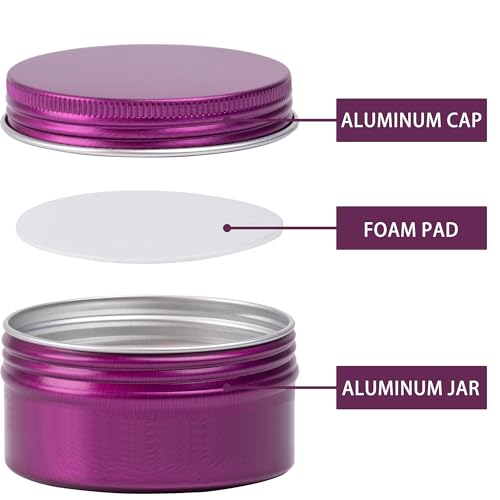 24 Pack 4oz Screw Top Aluminum Tin Jars with Screw Lids and Blank Labels - Refillable 120ml Metal Containers for Lip Balms, Candles, Salves, Spices, Crafts (Purple)