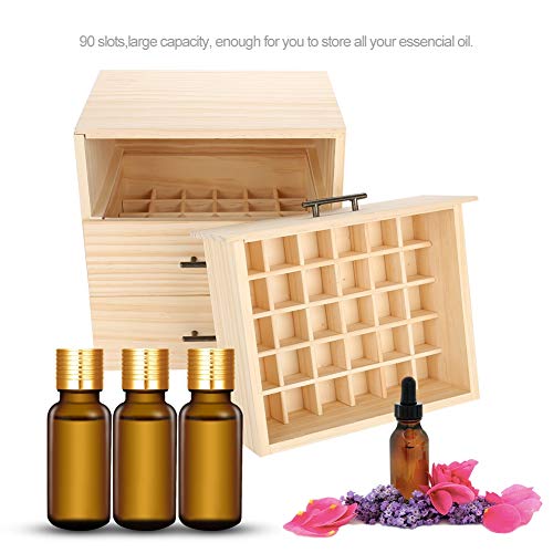 Wooden Essential Oil Storage, Essential Oil Organizer with 90 Slots Three-Tiered, 9.6 X 4.0 Inch Essential Oil Holder for Essential Oil Crystal, Jewel Organizing