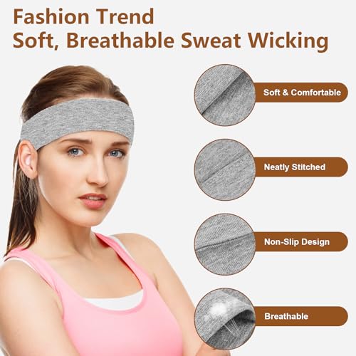 Headbands for Women, 8 PCS Elastic Head Bands for Women's Hair, Premium Workout Headbands for Women Non Slip, Fashion Stretchy Soft Cotton Cloth Fabric Sports Sweat Band for Yoga Running