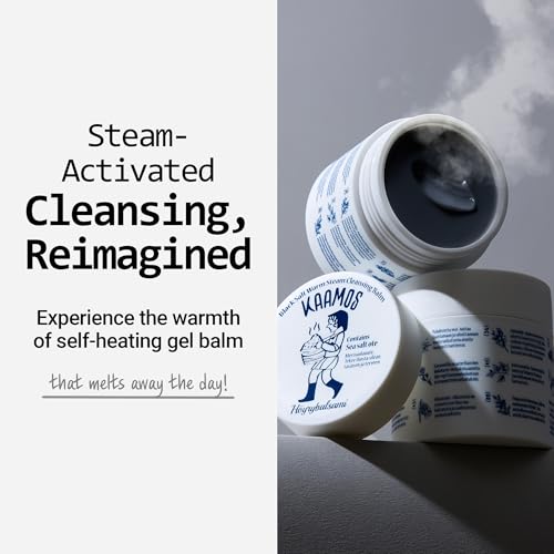 Kaamos Black Salt Warm Steam Cleansing Gel Balm - Korean Skin Cleanser w/Charcoal & Himalayan Pink Salt - Makeup Melting Cleansing Balm to Clear Pores & Lift Impurities (3.52 oz)