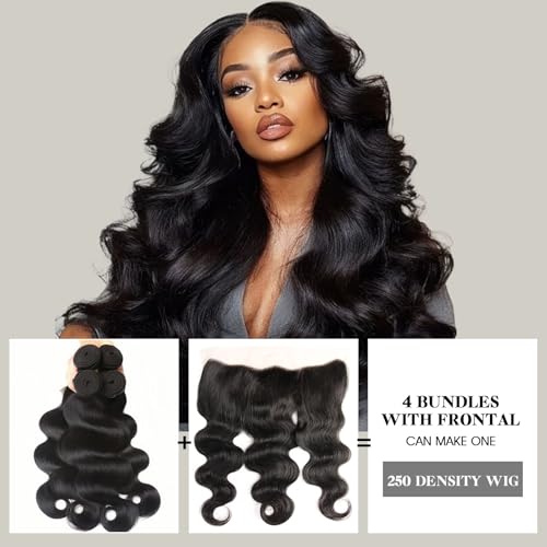 12A Body Wave Human Hair Bundles with Frontal Closure, 4 Bundles (18 18 18 18 18) +16"HD Lace Frontal (13x4 Free Part),Virgin Remy Hair Natural Color