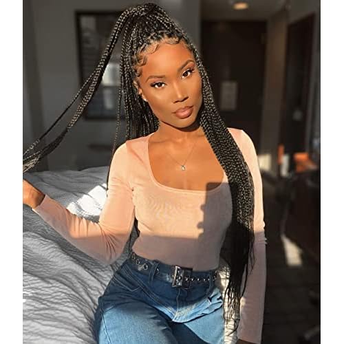 Themis Hair Black Crochet Box Braid 30inch 6Packs Midium Size Premium Synthetic Crochet Braids Waist Length Individually Prelooped Handmade Soft Braids Hair Extension For Girls Women(30inch 1B)