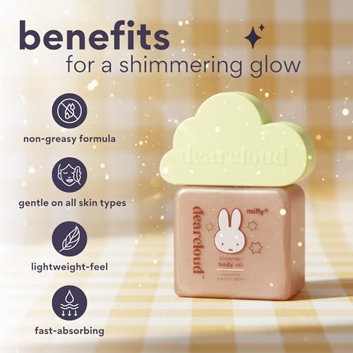 Miffy Shimmer Body Oil ? Hydrating Body Oil with Vitamin E & Squalane for a fresh, shimmering glow (3.38 fl oz)