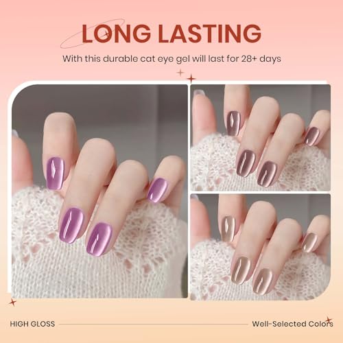 Magnetic Gel Nail Polish - 12 Colors Moonlight Cat Eye Gel Nail Polish with Magnetic Stick Cateye Gel Polish Soak Off UV LED Nail Lamp Nail Art Manicure Salon Valentine's Day Gift for Women