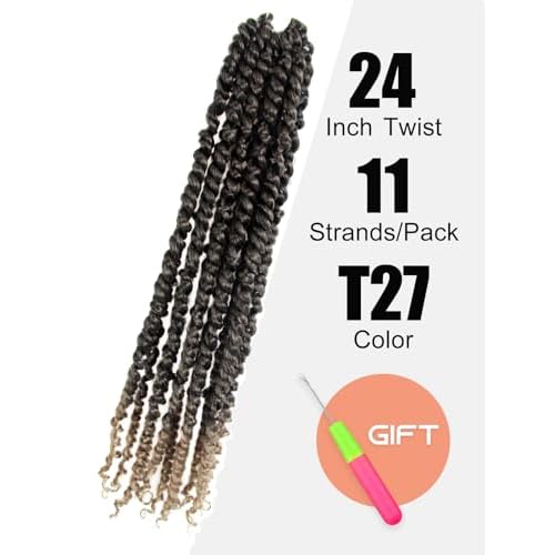 Passion Twist Hair,24 Inch Passion Twist Braiding Hair,Long Pre Looped Crochet Twist Jumbo Pre-twisted Two Strand Braids 8 Packs (T27/Ombre Honey Blonde)