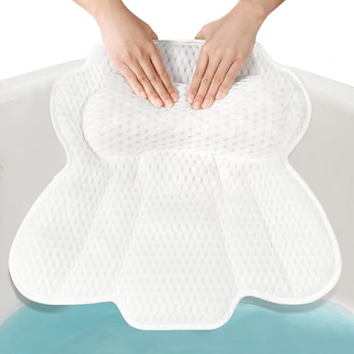 Bath Pillows for Tub, Ergonomic Bathtub Pillow for Head, Neck & Back Support, Soft Spa Cushion Washable with 4D Mesh & Non-Slip Suction Cups, Relaxing Hot Tub Accessories & Spa Gifts for Women and Men