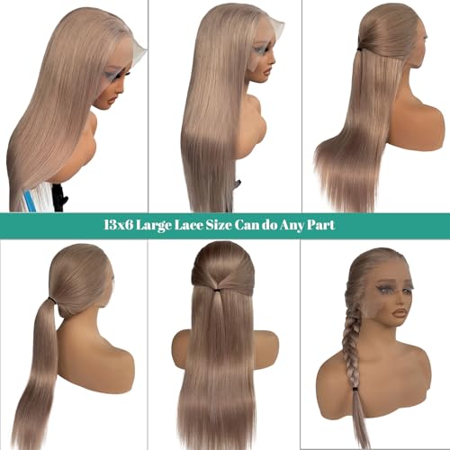 Munx Glueless Wig Human Hair, 13x6 HD Lace Front Straight Wigs for Black Women Ash Blonde Colored Pre-Bleached Invisible Knots Frontal Wig 24in Thick 180% Density Real Human Hair Wigs