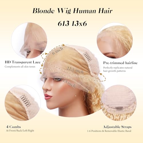 28 Inch 13x6 Lace Front Wigs Human Hair 613 Deep Wave Blonde 13x6 HD Lace Front Wigs Human Hair 200% Density Pre Plucked with Baby Hairs Wigs For Women Female