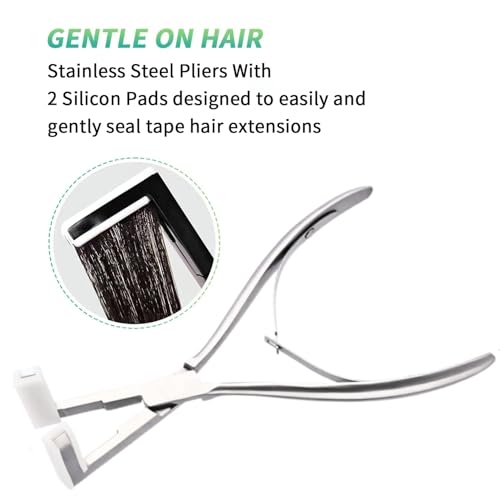 Tape in Hair Extension Tools Kit, Professional Flat Surface Stainless Steel Tape in Hair Extensions Sealing Clamp Plier,Tape Remover Scraper Tool,Hair Clips, Hair Extensions Styling Tools(Silvery Set)