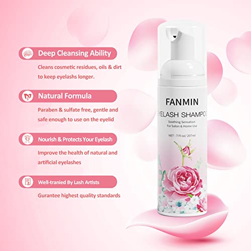 Eyelash Extension Cleanser 207ml +Mascara Wand+ Brush Eyelid Foaming Cleanser,Eyelash Wash and Lash Bath for Extensions,Paraben & Sulfate Free,Makeup Remover,Salon and Home use£¨207ml/7fl.oz)