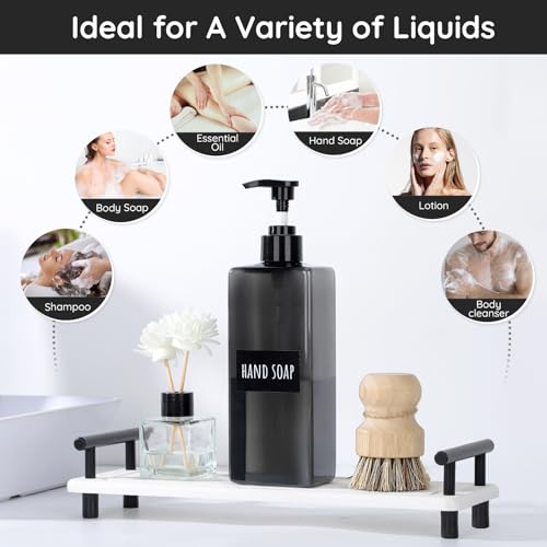 Segbeauty 16.9oz Refillable Bottles, 8pcs 500ml Shampoo and Conditioner Set with Labels, Gray Empty Shampoo Body Soap Conditioner Pump Bottle Dispenser Plastic Bathroom Press Lotion Dispenser