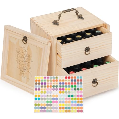 TORIBIO Essential Oil Storage Holder Organizer for 40 Bottles, Wooden Essential Oils Box Holds 5 10 15 20 30 ml for Young Living & Doterra Bottles