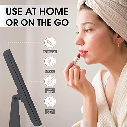 Beautyworks Backlit Makeup Vanity Mirror 36 LED Lights Touch-Screen Light Control, Tri-Fold 1/2/3X Magnification, Portable High-Definition Cosmetic Magnifying Personal Makeup Mirrors (Midnight Black)
