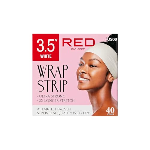 Red by Kiss Hair Wrapping Strip, Ultra Strong 2X Longer Stretch, 40 Strips, Suitable for Wet/Dry Hair, White, Styling Paper for Sleek Hairstyles (3.5", White, 1 PACK)